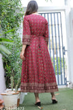 Womens fashion/girls's printed maroon/wine colored embroidered work anarkali kurta for daily wear