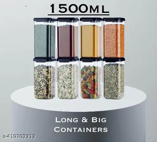 1500ml Unbreakable Airtight Pack of 8 Plastic Containes and Jars for Kitchen Storage Fridge Storage