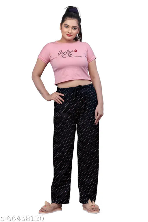 Women's Small Dot Printed Pyjama For Night Wear And Lounge Wear(Size:-S To 3XL)