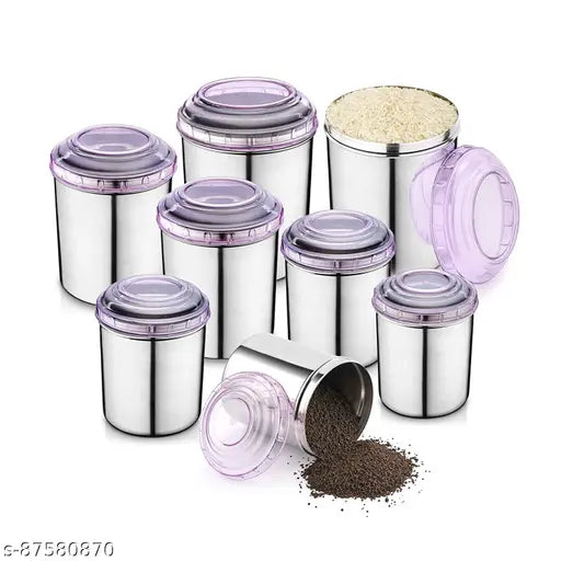 8 PCS Stainless Steel Canister Set with Purple PC Color Lids -8 Pcs Set