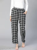 Oxolloxo Check Print Relaxed Fit Black Women Cotton Nightwear Pajama