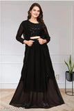 Anas#Garments Black Three Set Georgette Lehenga And Choli With Long Shrug Set