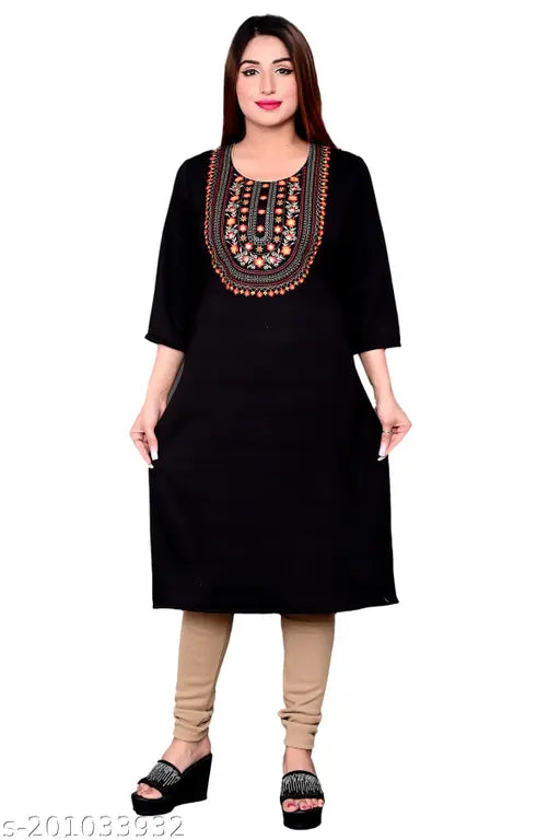 Woman's Straight Embroidered Woolen Kurtis