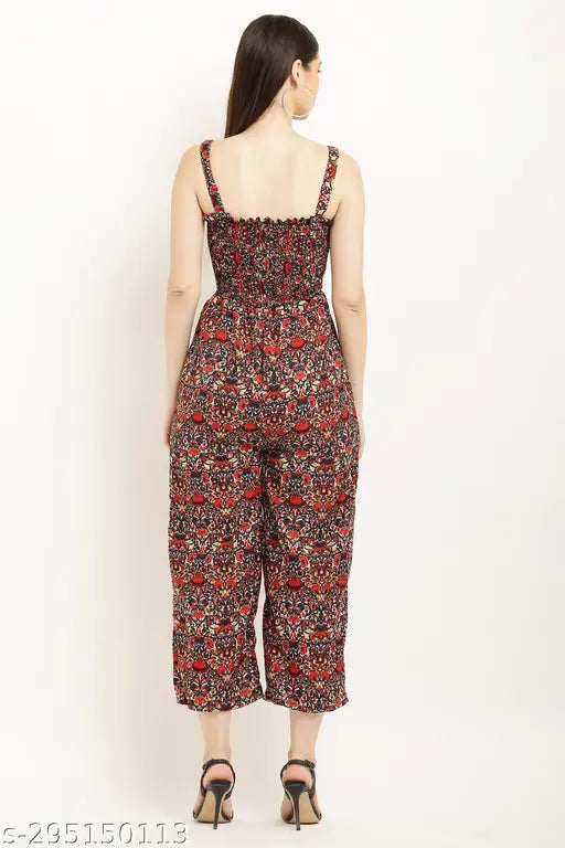 Trendy Printed Jumpsuit Black In Color Two Piece Western Style For Ladies