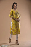 Swasti Plus Size Women Printed Pure Cotton Straight Kurta (Yellow)