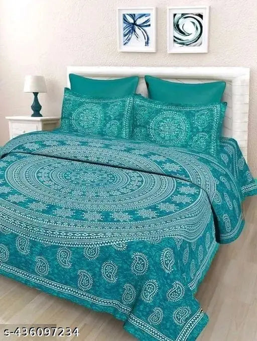 RAJASTHANI 100% JAIPURI COTTON DOUBLE BEDSHEET WITH 2 PILLOW COVER