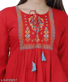 RAH RANGREZ Women' Rayon Red Embroidered Anarkali Kurta