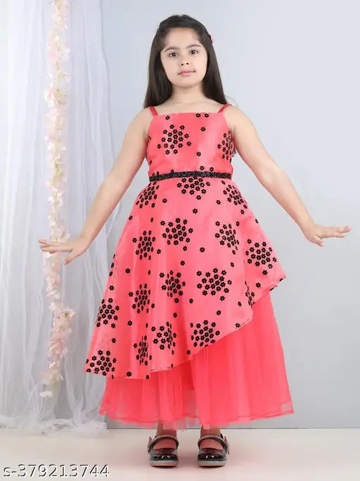 Toy balloon kids pink full length girls party wear dress