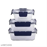 Glass Launch Box Set Of 3 With 400ml, 600ml & 800ml Rectangle Glass Containers With Lids For Food Storage And Break Free Detachable Locks, Oven Safe, Microwave Safe And Freezer Safe - Set Of 3 Rectangle Transparent C