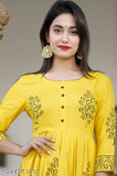 Women Mustard & Black Block Print Detail Anarkali Kurti womens kurti