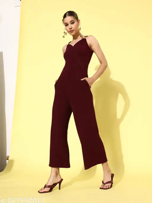 Miss Chase Women's V-neck Maroon Jumpsuits