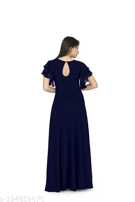 Bosaru women charming geometric Embellieshed Navi Blue Gown