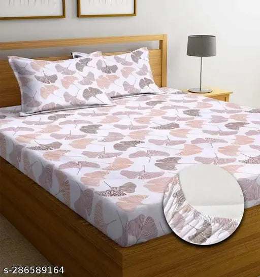 """"Double Bed Sheet""""250 Soft Cotton King Size Elastic Fitted""""Double Bed Sheet""""With Two Pillow Covers- All Around 360 Elasticated Floral Sheet- 72 X 78 X 10 Inches Drop, Color Multi""""