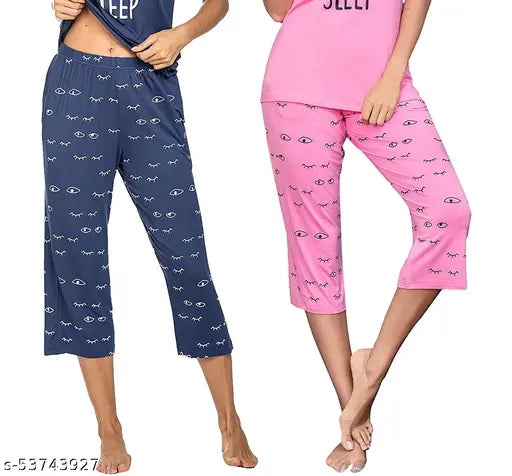 Womens Cotton Printed Capri Pyjama Pant|( Pack of 2 )