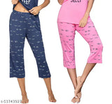 Womens Cotton Printed Capri Pyjama Pant|( Pack of 2 )