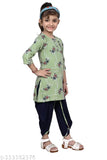 Hariyal Creation Kids Party/Festive Green Designer Checked Patiala Salwar Suit For Girls