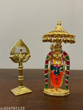 Yaa Catchy Lord Murugan & Vel to your Car Dashboard Golden Idol with crystal stones pooja & Office Hindu God Kartikeya ensuring a blessed and protected journey. (Small Vel & Umbrella Murugan)