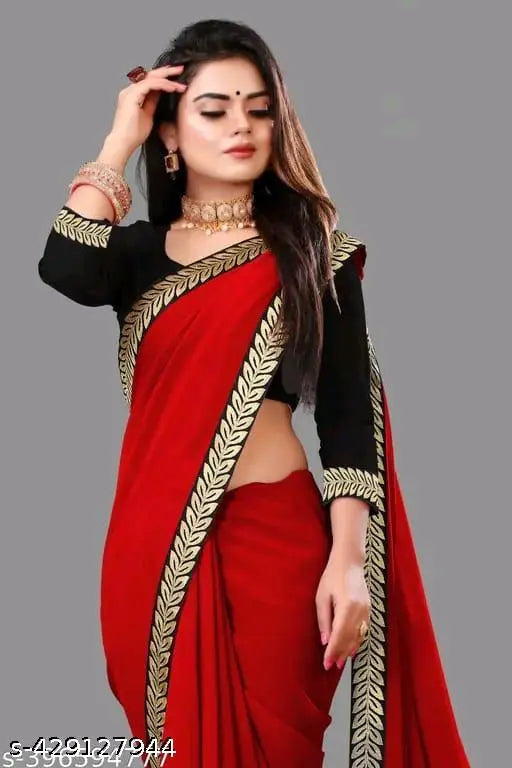 Vichitra Silk Saree with Blouse Red