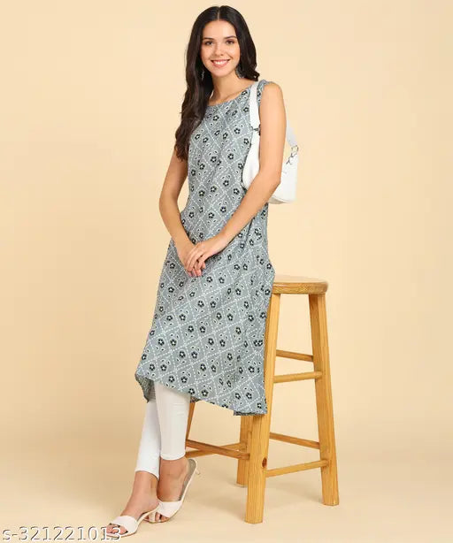 Women's Casual Wear Sleeveless Round Long Kurtis