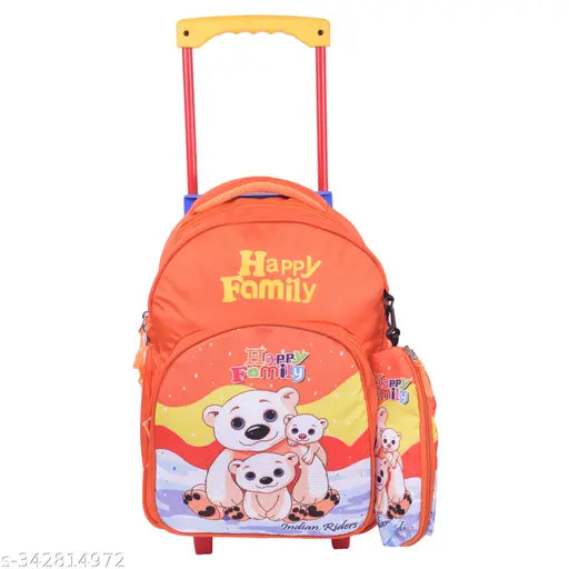 Indian Riders Ice Bear Happy Family Kid's School & Travel Trolley Bag (Orange, 25 L) Waterproof Trolley (Orange, 25 L)