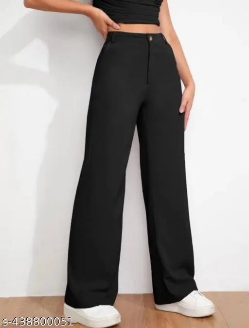 Women Trousers Regular Fit Black Cotton Blend Trendy Plazo