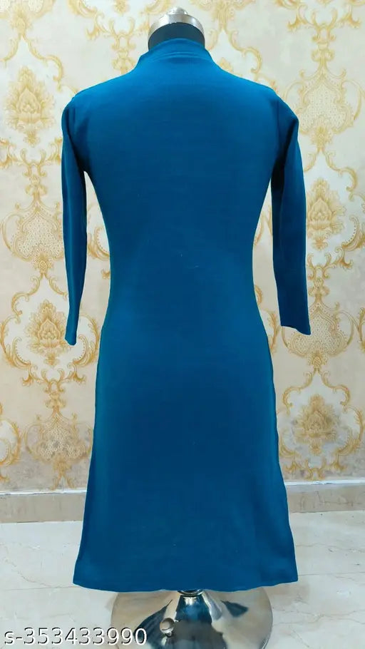 Fancy Aqua Blue Woolen Kurti Set