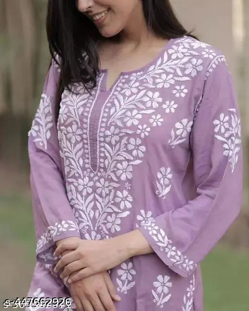 Nitya fashion Co-ord set Rayon Chikankari Floral Design Kurti Palazzo set with Embroidery