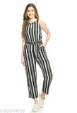 Women Black & White Striped basic Jumpsuit