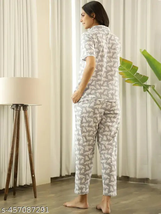 Women Printed Grey NightSuit