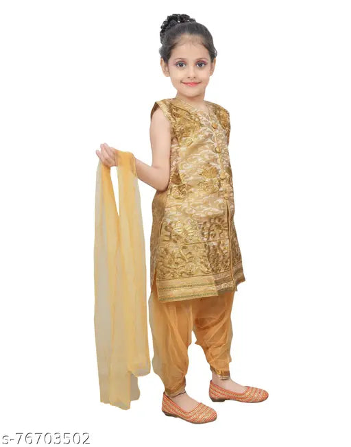 RK Collection Kids Party/Festive Green Designer Embroidery Patiala Suit For Girls