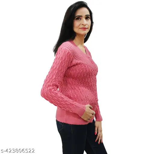 Women Wool Full Sleeves Round Neck Cardigan.