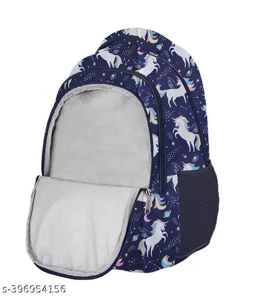 Frantic Polyester 26 L School Backpack With Pencil School Bag Class 1 to 8 Daypack(RR_Blue_Flying_Unicorn_2024_A)