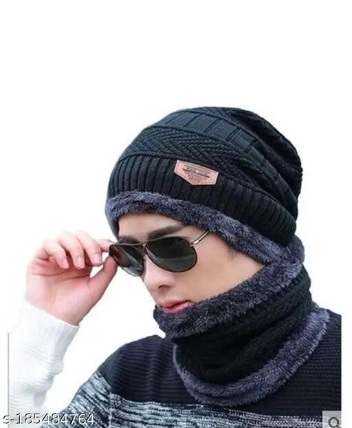 BEST THANDI ka ilaj MUFFLER AND TOPA WINTER BEANIE Hat Neck Scarf Set Warm Knitted Fur Lined For MAN AND WOMAN THANDI ka ilaj TOPA