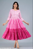 Pink Colour Cotton Lurex Ombre Dyed Flared Tiered Dress