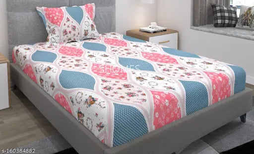 """""Single Bedsheet"""""Bedsheets with 1 Pillow Cover Soft Glace Cotton Feel Elastic Fitted Brushed Single Size""""" (72x36x8 Inches) BRAND-SHOMES