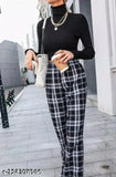 Latest Feminine Women Trouser & Pants Check Pants Check Trouser Pack of 2 Combo Black And White