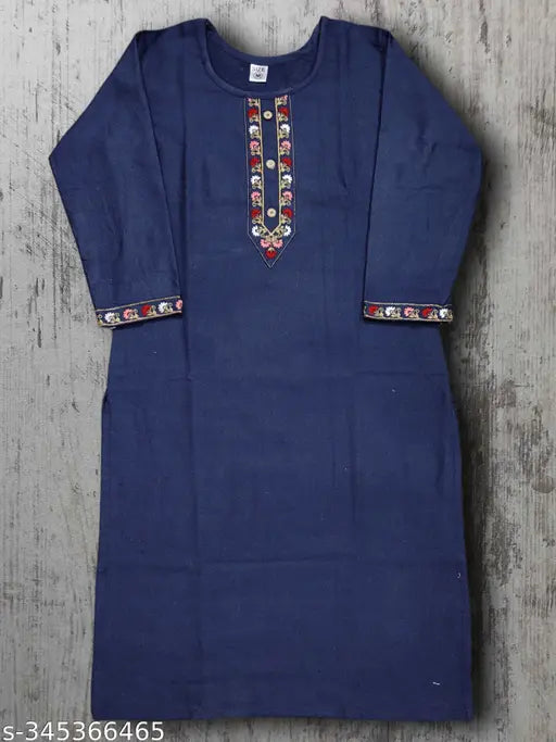 EMBROIDERY WOOLLEN KURTI WINTER | THREE QUARTER SLEEVE ROUND NECK GIRLS END WOMEN'S