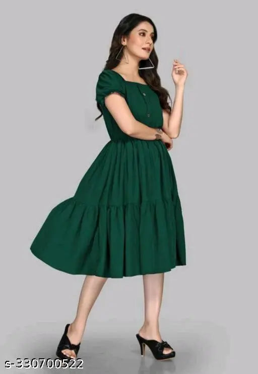 Pretty partywear women dress (BOTTLE GREEN)