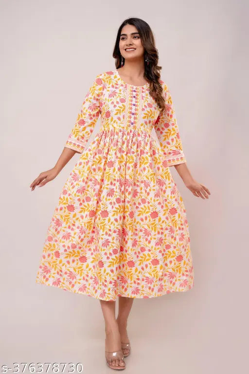 Printed cotton anarkali kurta for women