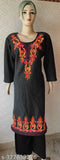 women's woolen aari thread work on neck and border in BLACK colour.