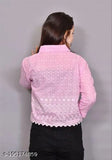 Pink Embroidered Chikankari Cotton Shirt Jacket For Women