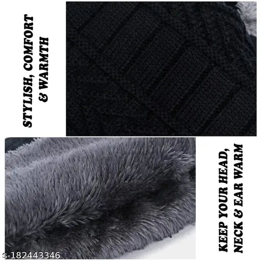 Latest Fashion Winter Woolen Caps with Scarf Set | Stretch Warm Snow Proof Winter Beanie Caps for Men