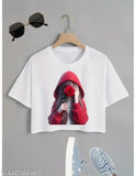 Crze Fashion New Latest Design Round Neck White Crop Top T shirt For Girl's