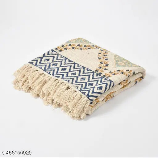 HomewayTex 100% Cotton Grace Block Printed Throw, Sofa Throw,Bed Throw and Blanket Etc. Size:-125X150 CMS OR 50X60 INCH , Colour:-Multi