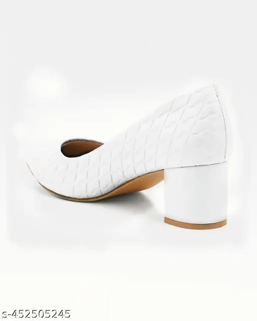 FQ White Block Pumps Heels