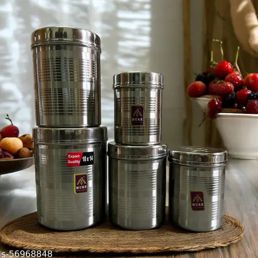 kitchen stainless steel dibba jar & container food grade steel dibba of 5 pcs .500 ml to 2 kgs Airtight and Leak-Proof Container strong box set