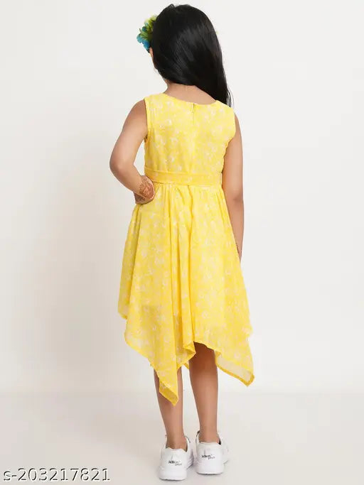 Girls Festive/Wedding Dress (Yellow, Sleeveless)