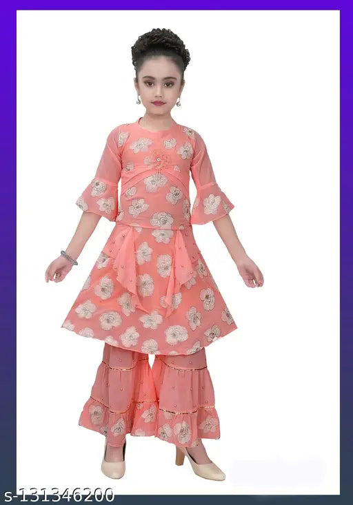 Trendy Girls Ethnic Wear Kurta And Sharara Set