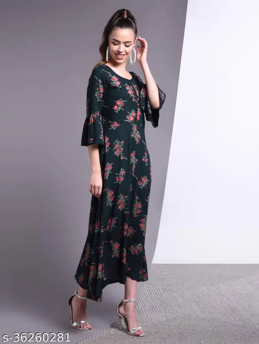 DORIYA Women Printed Rayon Flared Kurta