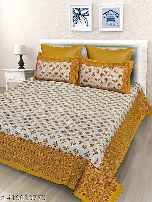 Attractive texture bedsheet with 2 pillow cover pure cotton / colur yellow double bedsheet